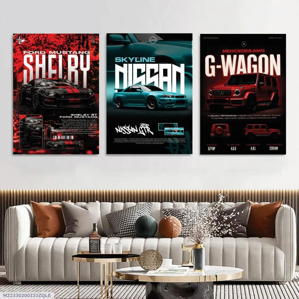 3 Pcs Cars Wall Art 8x11 MDF Multicolor