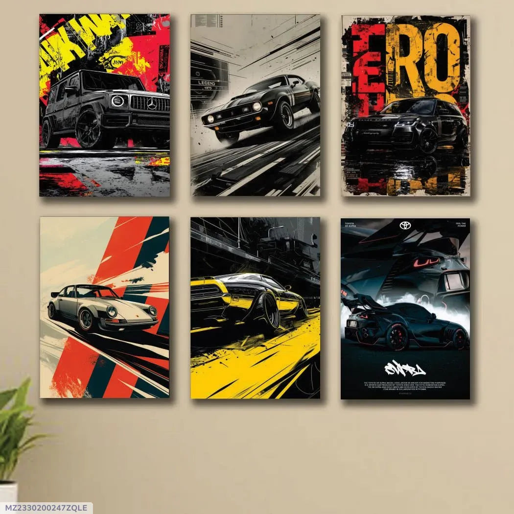 6 Pcs Multicolor Car Wall Art 8x11 Inch