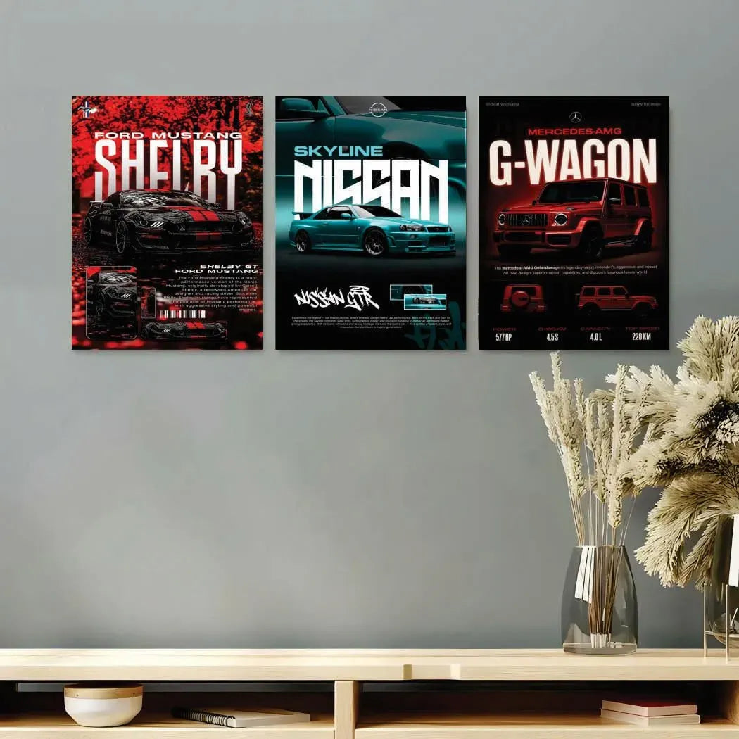 3 Pcs Cars Wall Art 8x11 MDF Multicolor