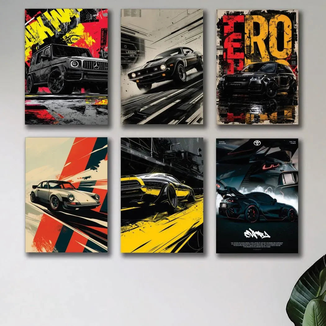 6 Pcs Multicolor Car Wall Art 8x11 Inch