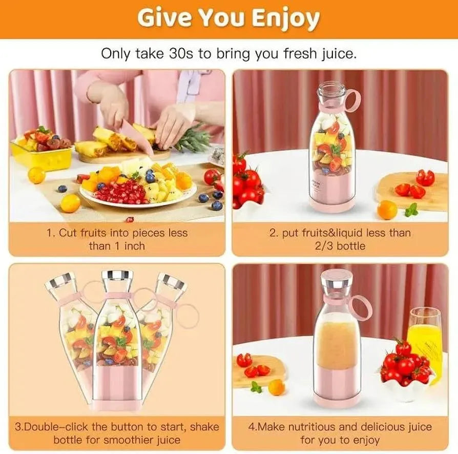 Mini Electric Juicer Blender Pink Transparent Portable