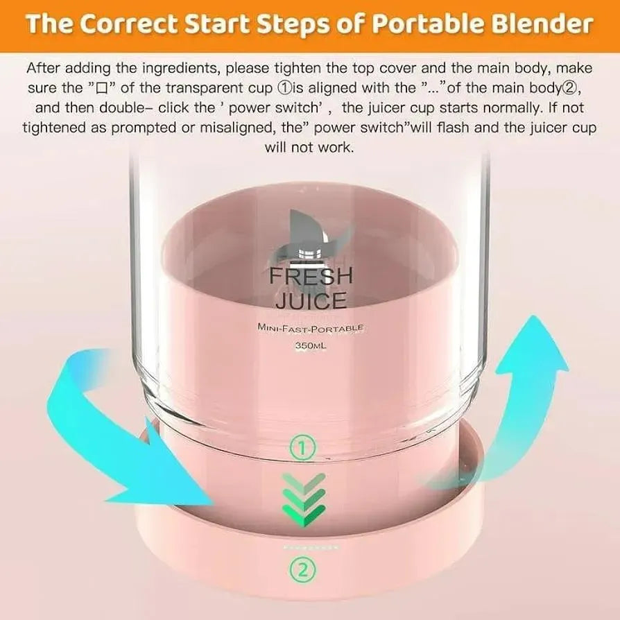 Mini Electric Juicer Blender Pink Transparent Portable