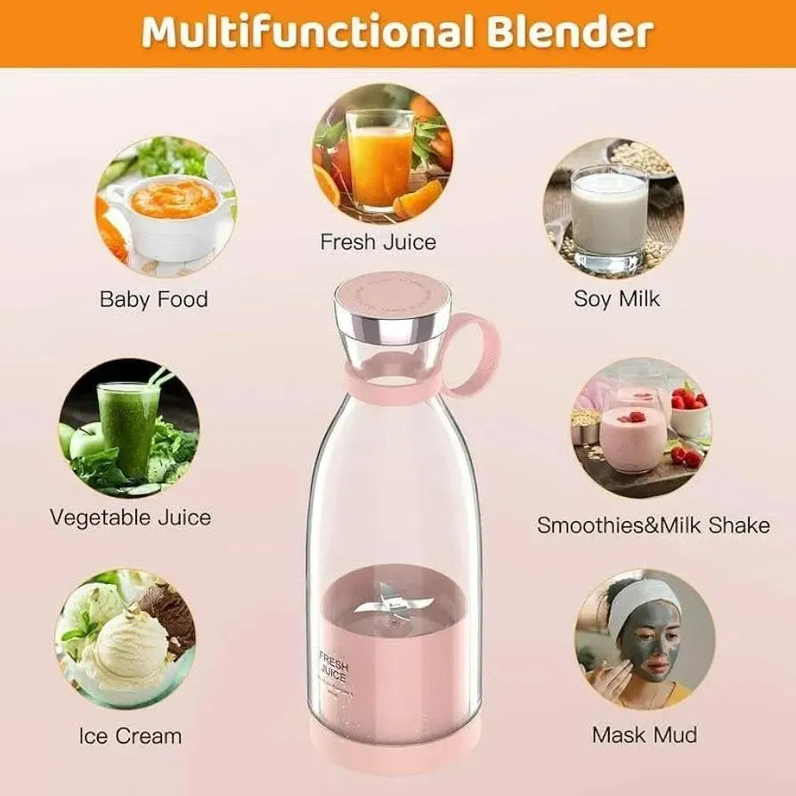 Mini Electric Juicer Blender Pink Transparent Portable