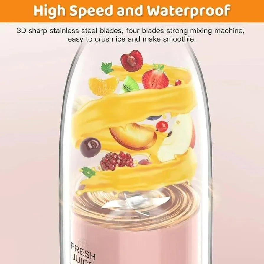 Mini Electric Juicer Blender Pink Transparent Portable